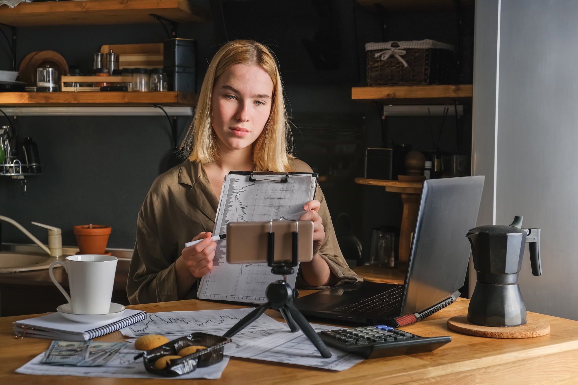 Investments. Invest,Young woman investor buys stocks stock exchange stock market